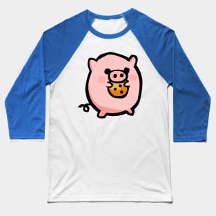 Cute Piggy Cartoon Munching Cookie Baseball T-Shirt